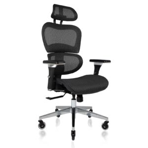 nouhaus ergonomic office chair with lumbar support high back mesh desk chair best desk chair for long hours adjustable headrest and 4d arms sgs certified gas cylinder (ergo3d black)