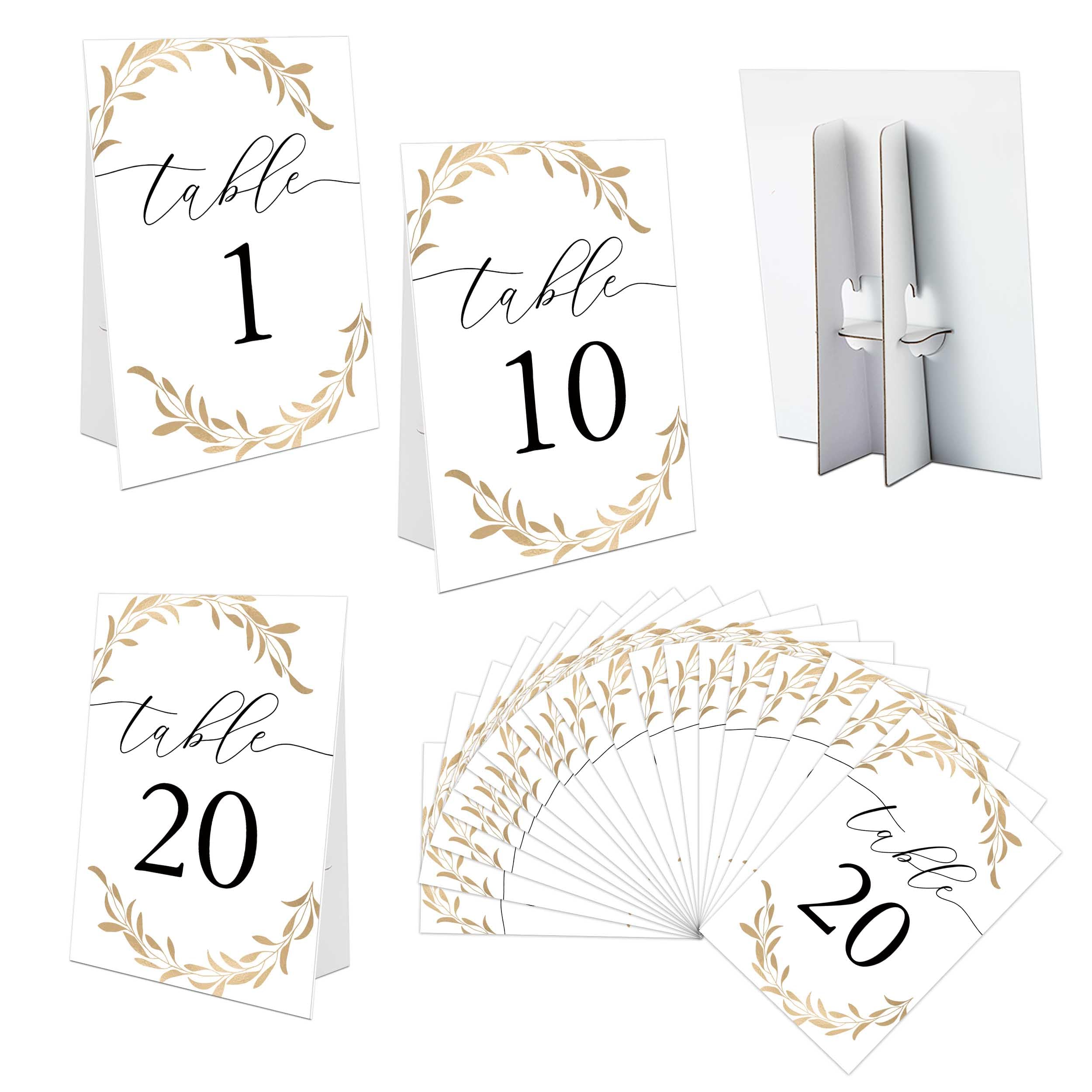 Wedding Table Numbers 1-20, Gold Leaf Wedding Decor, 4x6 Standing Sign Self-Standing Table Numbers for Bridal Showers, Baby Showers, Special Event, Reception & Decorations