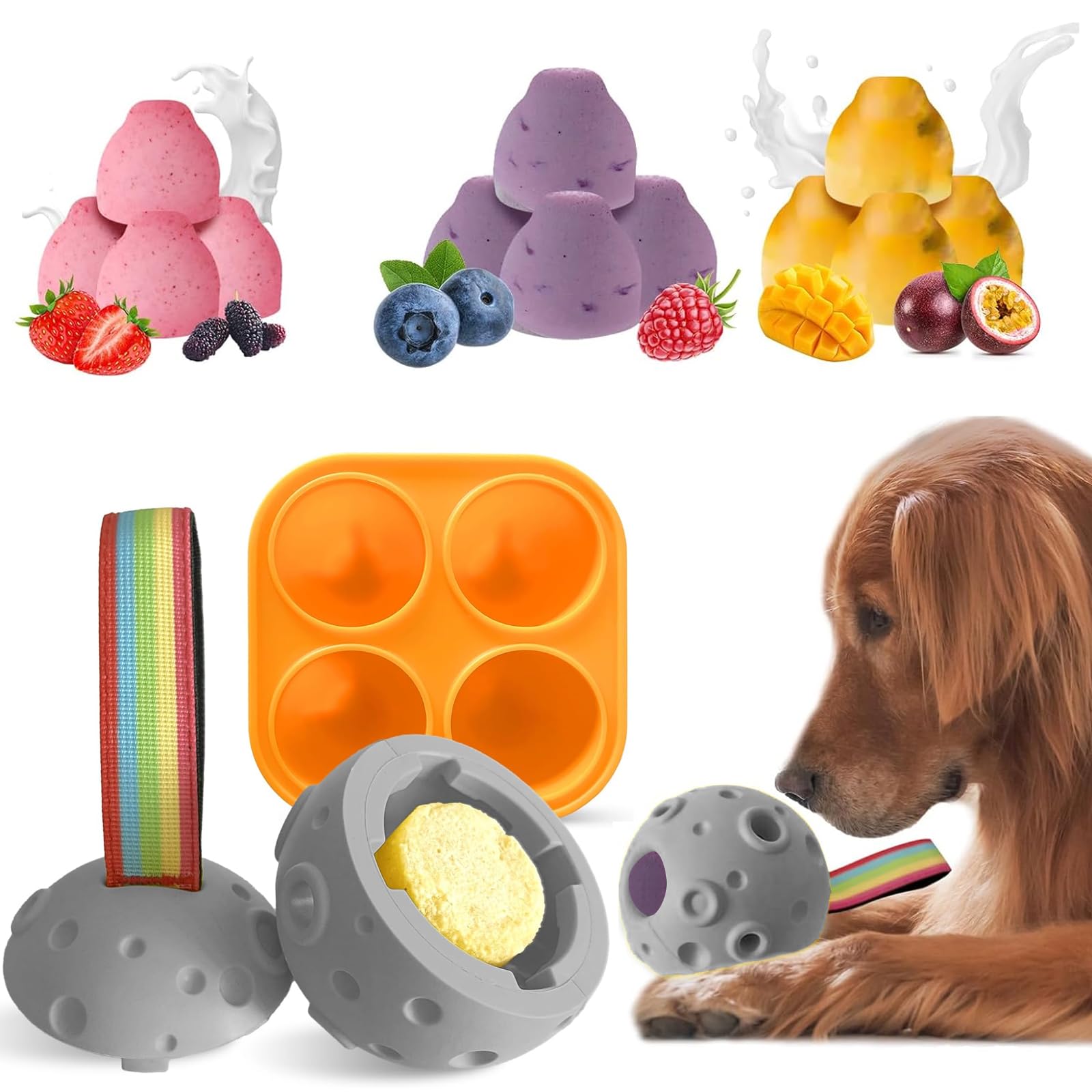 Baitedelai Dog Chew Toys,Treat Tray for Frozen Dog Food,Long-Lasting Durable Fillable Dog Treat Dispensing Dog Toy,Freezable Fillable Rubber Dog Toys with Silicone Treat Tray (Gray&Treat Mold)