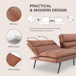 Futon Sofa Bed, Memory Foam Futon Couch with Adjustable Backrest, Multi-Functional Design Convertible Sofa Bed, Space-Saving Sleeper Sofa for Living Room(Brown-PU)