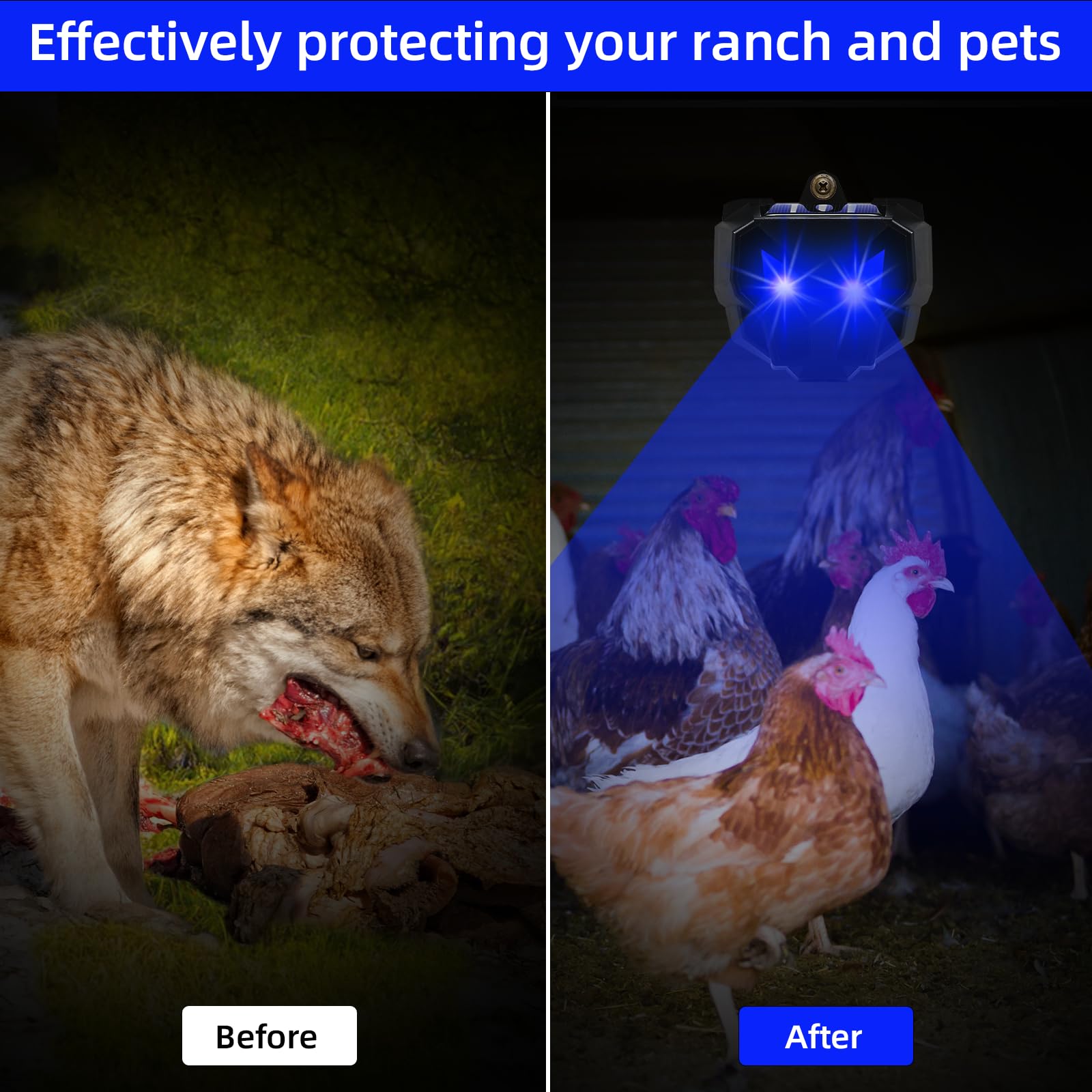 2024 Upgraded Animal Repellent Outdoor,Solar Deer Repellent Devices Coyote Deterrent Racoon Repellent Outdoor Predator Lights for Chicken Coop Yard Farm Garden (4, Blue)