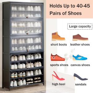 WMIASIN Bamboo Shoe Cabinet, Large Shoe Cabinet with Flip Doors, Shoe Storage Cabinet, Tall Freestanding Shoe Rack Organizer for Entryway, Hallway, Dark Gray…