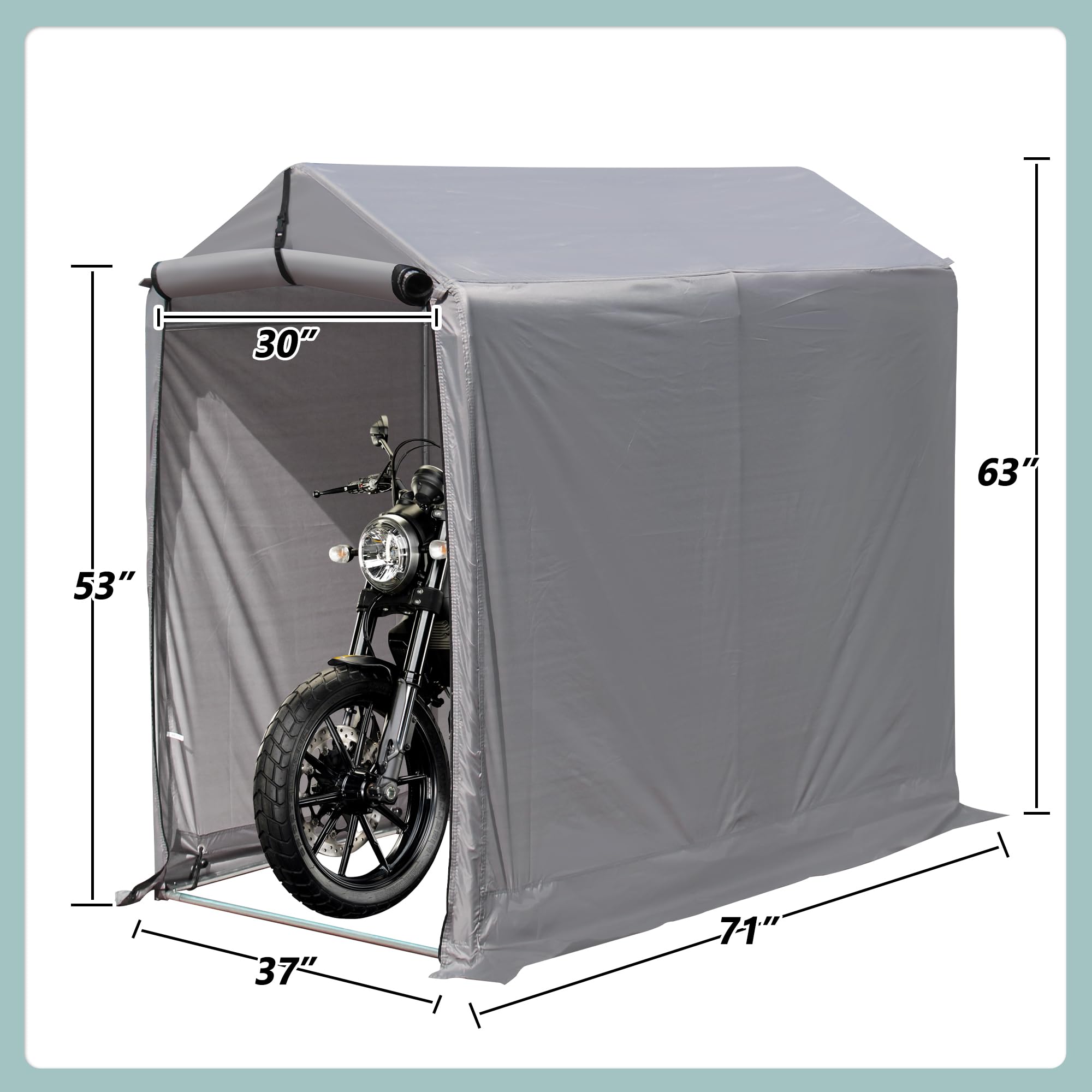 6x3 Ft Outdoor Storage Shed, Waterproof Portable Storage Shed Shelter with Roll-up Zipper Door & Ventilated Windows for Motorcycle, Bike, Tools Gray