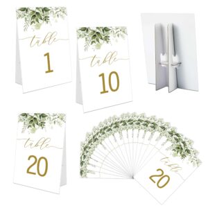 muruseni wedding table numbers 1-20, green leaves wedding decor, 4x6 standing sign self-standing table numbers for bridal showers, baby showers, special event, reception & decorations