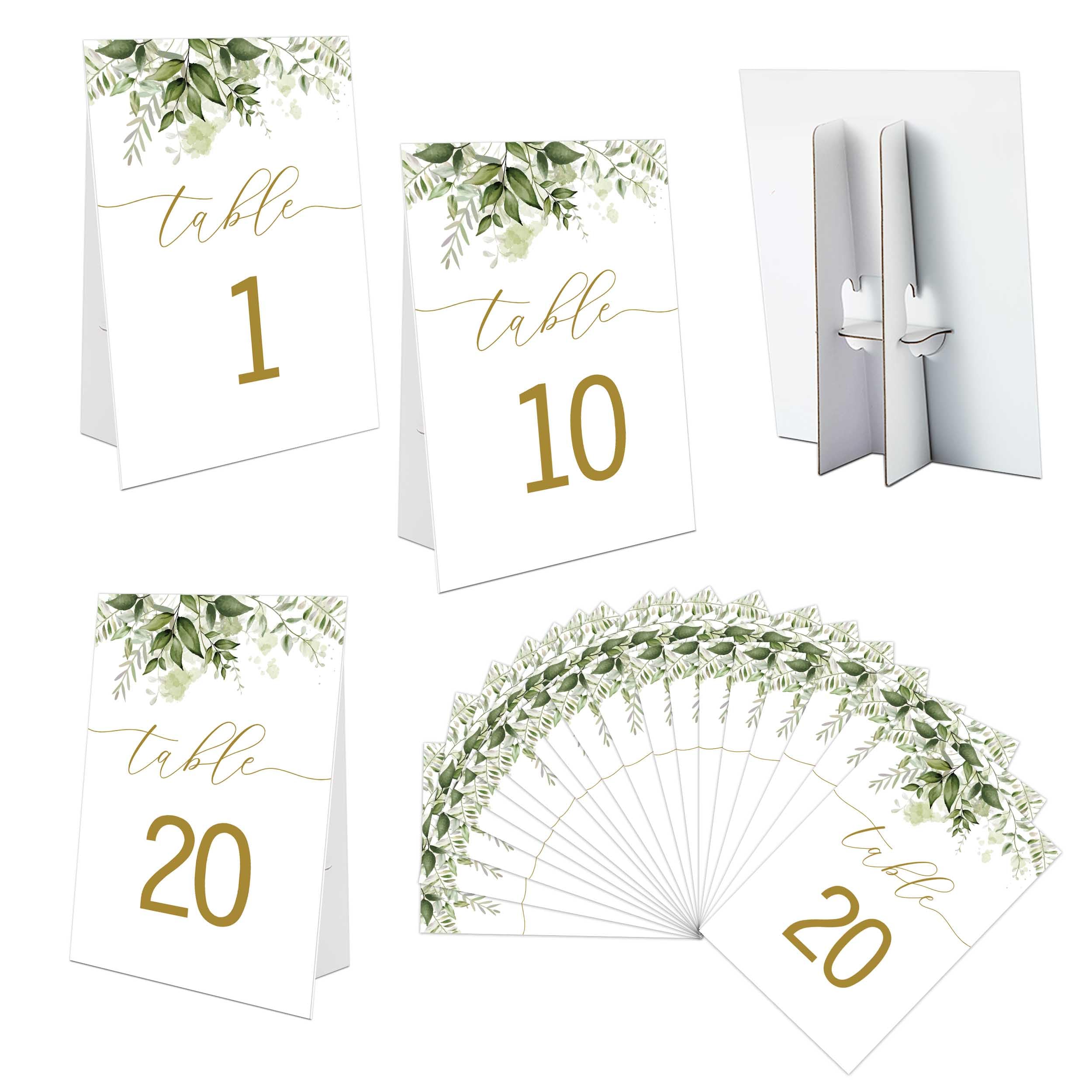 Muruseni Wedding Table Numbers 1-20, Green Leaves Wedding Decor, 4x6 Standing Sign Self-Standing Table Numbers for Bridal Showers, Baby Showers, Special Event, Reception & Decorations