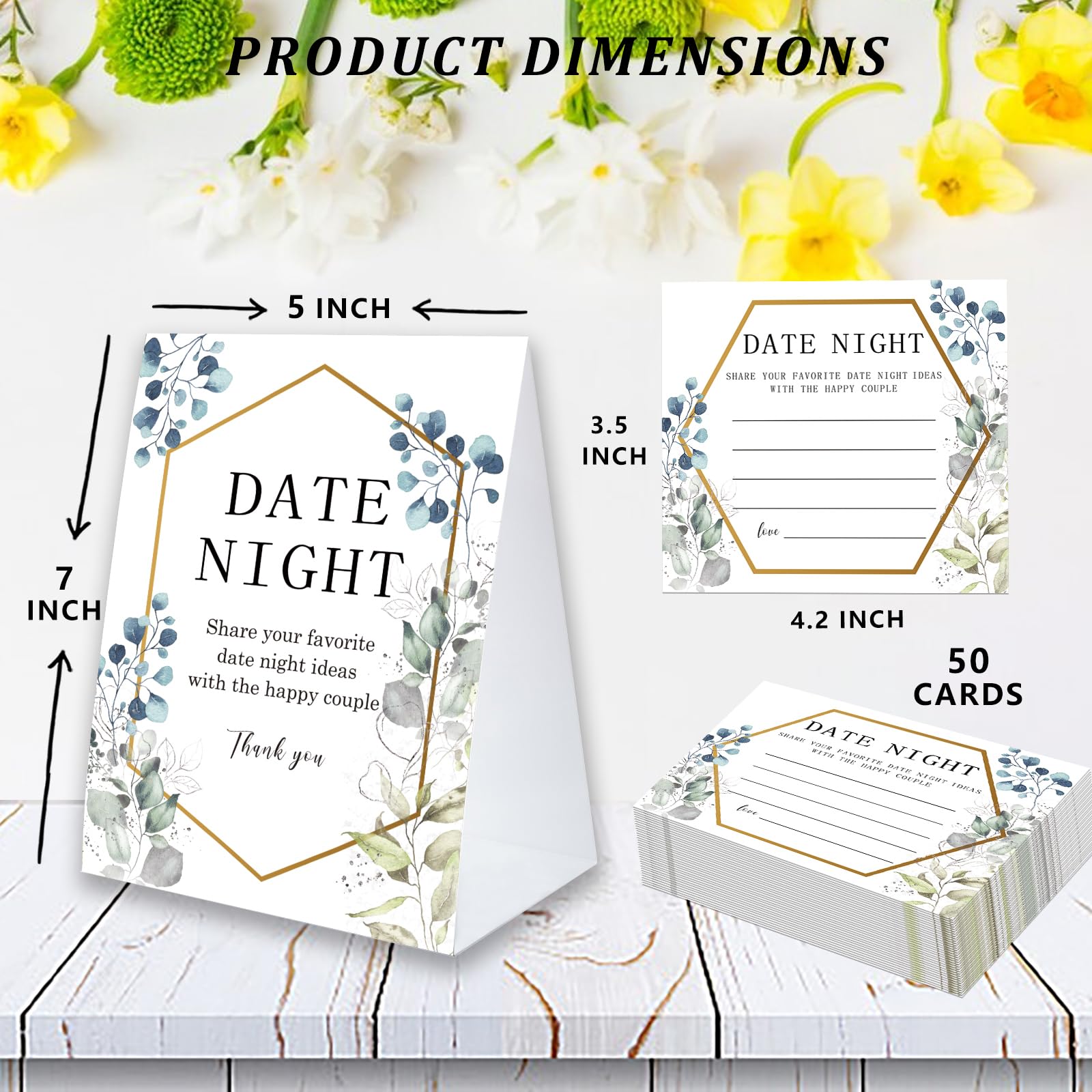 Eucalyptus Bridal Shower Games Date Night Sign, 1 Date Night Sign and 50 Date Night Cards, Bridal Shower Decorations, Wedding Shower Game-DNYH08