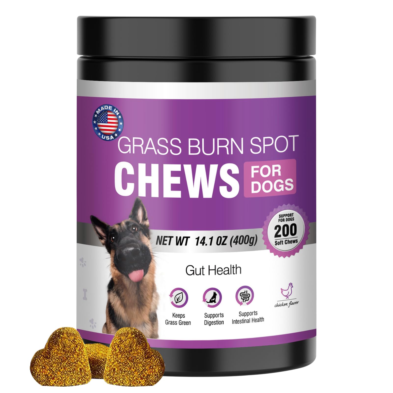 Grass Burn Spot Chews for Dogs Dog Pee Grass Neutralizer 200 Green Grass Dog Chews Urine Lawn Spot Protector Urinary Tract Support Dog Bladder Support Cranberry, Apple Cider Vinegar, DL-Methionine