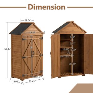 Senyuzhilan Outdoor Storage Cabinet, Garden Wood Tool Shed, Outside Wooden Shed Closet with Shelves and Latch for Yard 39.56"x 22.04"x 68.89"