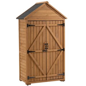 senyuzhilan outdoor storage cabinet, garden wood tool shed, outside wooden shed closet with shelves and latch for yard 39.56"x 22.04"x 68.89"