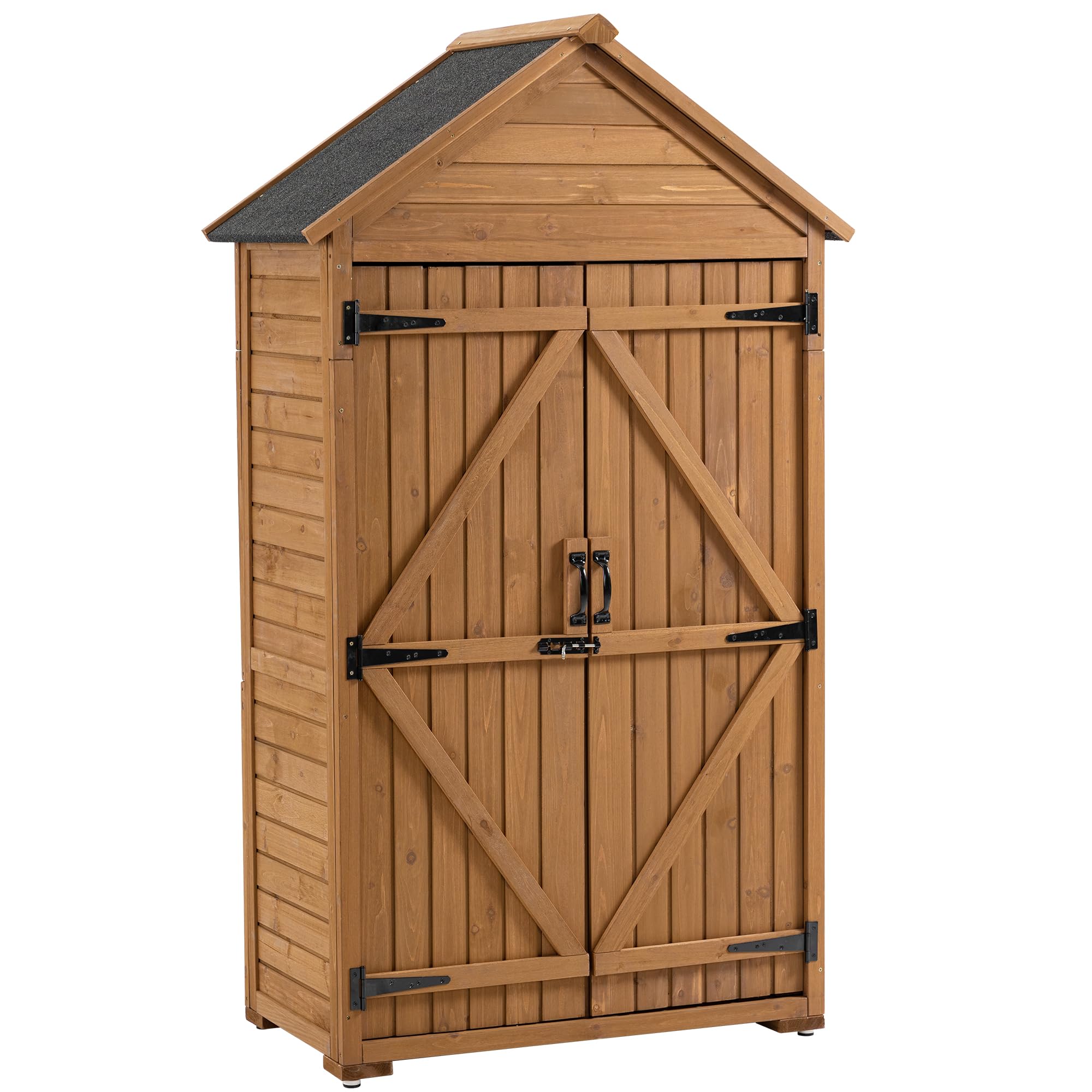 Senyuzhilan Outdoor Storage Cabinet, Garden Wood Tool Shed, Outside Wooden Shed Closet with Shelves and Latch for Yard 39.56"x 22.04"x 68.89"