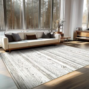 Area Rug for Living Room 5x7 - Large Indoor Washable Rugs Geometric Neutral Rug Farmhouse Soft Floor Carpet Modern Foldable Rug for Bedroom Home Dining Office - Brown