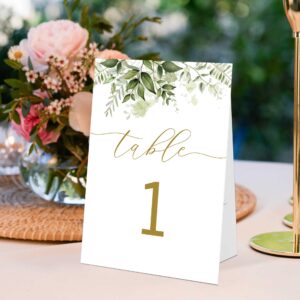 Muruseni Wedding Table Numbers 1-20, Green Leaves Wedding Decor, 4x6 Standing Sign Self-Standing Table Numbers for Bridal Showers, Baby Showers, Special Event, Reception & Decorations