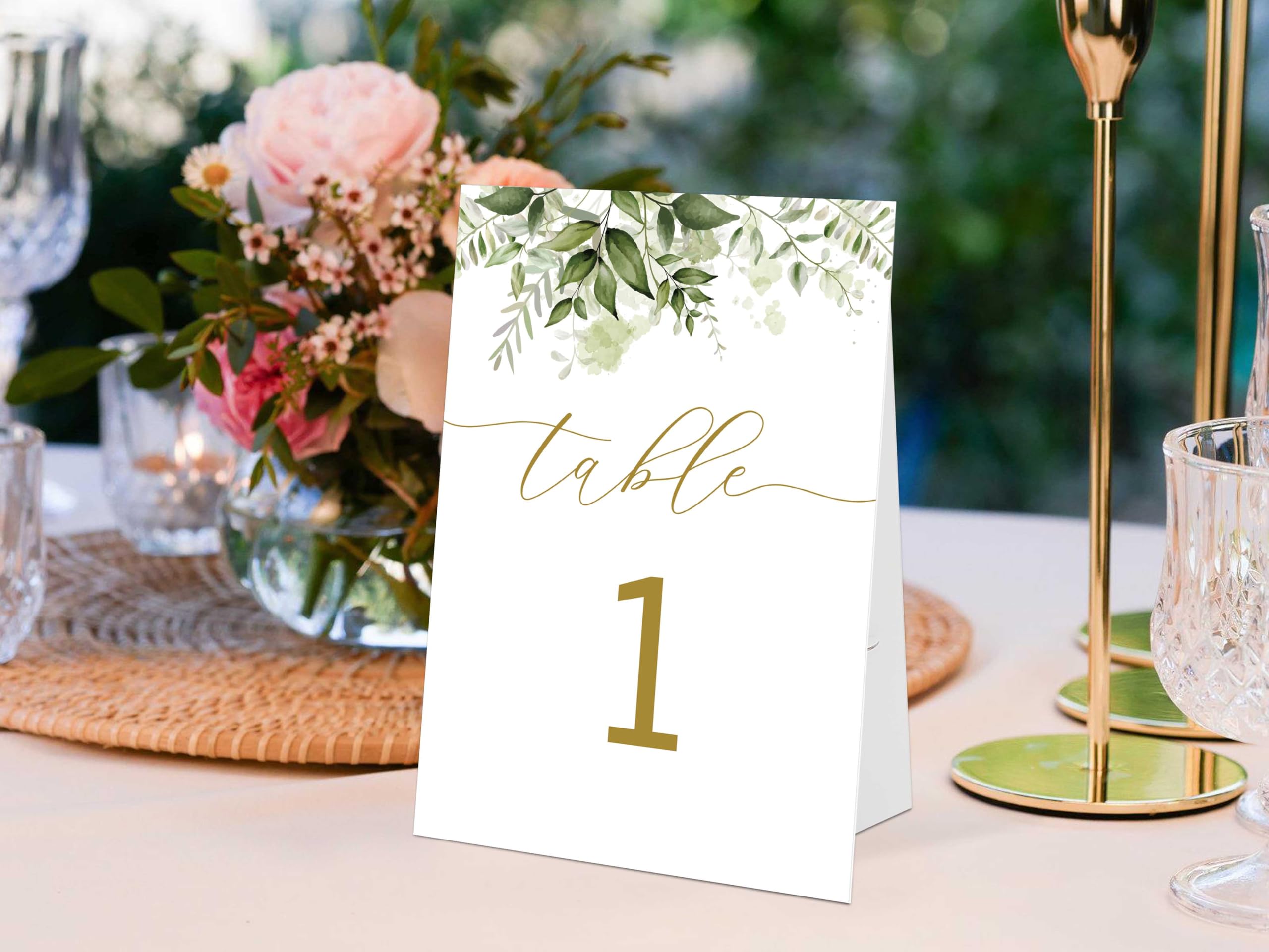 Muruseni Wedding Table Numbers 1-20, Green Leaves Wedding Decor, 4x6 Standing Sign Self-Standing Table Numbers for Bridal Showers, Baby Showers, Special Event, Reception & Decorations