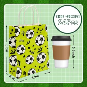 Whaline 24Pcs Soccer Paper Gift Bags with Handles Sports Party Favor Bags Soccer Ball Print Candy Goodie Treat Bags for Game Day Sports Events Birthday Party Supplies