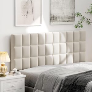 andeworld velvet upholstered tufted queen size headboard,wood head board with metal legs, adjustable height from 42” to 56”, bed headboard in modern design,backboard for bed, beige