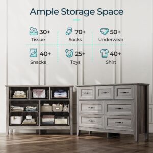 LINSY HOME Farmhouse 7-Drawer Dresser - Grey Chest of Drawers for Bedroom and Living Room Organization, Wood Dresser with Ample Storage Space and Rustic Charm