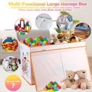 Large Toy Box Chest, Collapsible Sturdy Toy Storage Organizer for Kids, Boys, Girls, 25"x13"x16" Toy Chest Storage Bins with Lids Toy Bins Baskets Boxes for Living Room, Playroom, Nursery, White