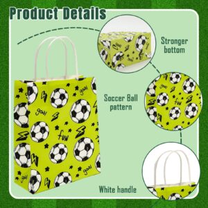 Whaline 24Pcs Soccer Paper Gift Bags with Handles Sports Party Favor Bags Soccer Ball Print Candy Goodie Treat Bags for Game Day Sports Events Birthday Party Supplies