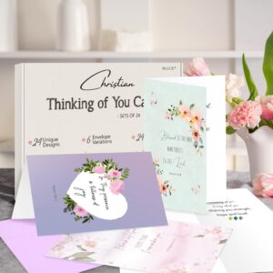 Nihuecne 24 Pack Floral Christian Thinking of You Cards with Self-adhesive Envelopes, 4"x6" Boxed Blessing Religious NoteCards with Sentiments Inside, 24 Bible Verses, 24 Desiqns