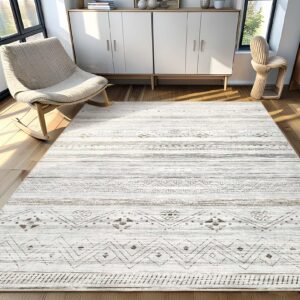 area rug for living room 5x7 - large indoor washable rugs geometric neutral rug farmhouse soft floor carpet modern foldable rug for bedroom home dining office - brown