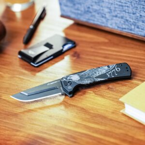 OUTDOOR EDGE RAZOR VX5 | Black Bald Eagle | Replaceable Blade EDC Folding Knife | 3" Blade, Ceramic Ball Bearings, Carbon Fiber Handle, Reversible Pocket Clip | Cool Knife for Men