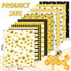 JarThenaAMCS 12Pcs Summer Cotton Fabric Bundles Bee Honeycomb Daisy Rainbow Plaid Fat Quarters Yellow Black Sewing Fabrics for DIY Crafts Party Decor