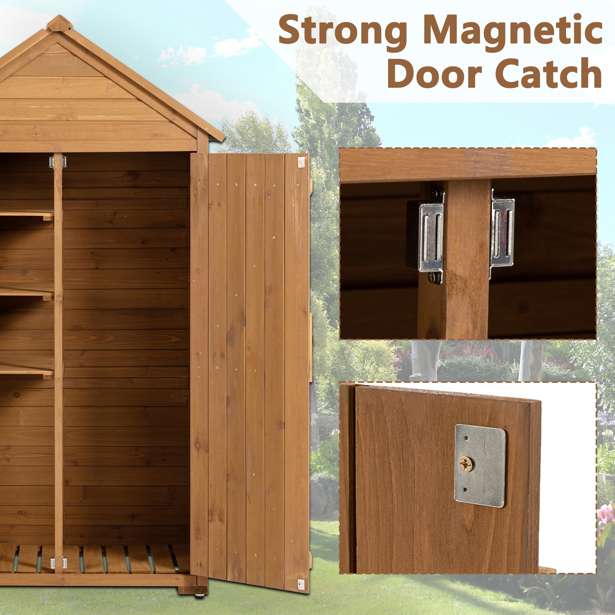 Senyuzhilan Outdoor Storage Cabinet, Garden Wood Tool Shed, Outside Wooden Shed Closet with Shelves and Latch for Yard 39.56"x 22.04"x 68.89"