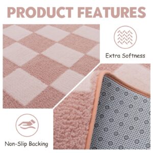 Btargot 6×9ft Light Pink Checkered Area Rug for Living Room, Princess Prince Castle Modern Abstract Checkerboard Throw Rugs Anti-Skid Fluffy Plush Carpet for Kids Boys Girls Home Nursery Decorative