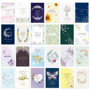 nihuecne 24 pack floral christian thinking of you cards with self-adhesive envelopes, 4"x6" boxed blessing religious notecards with sentiments inside, 24 bible verses, 24 desiqns