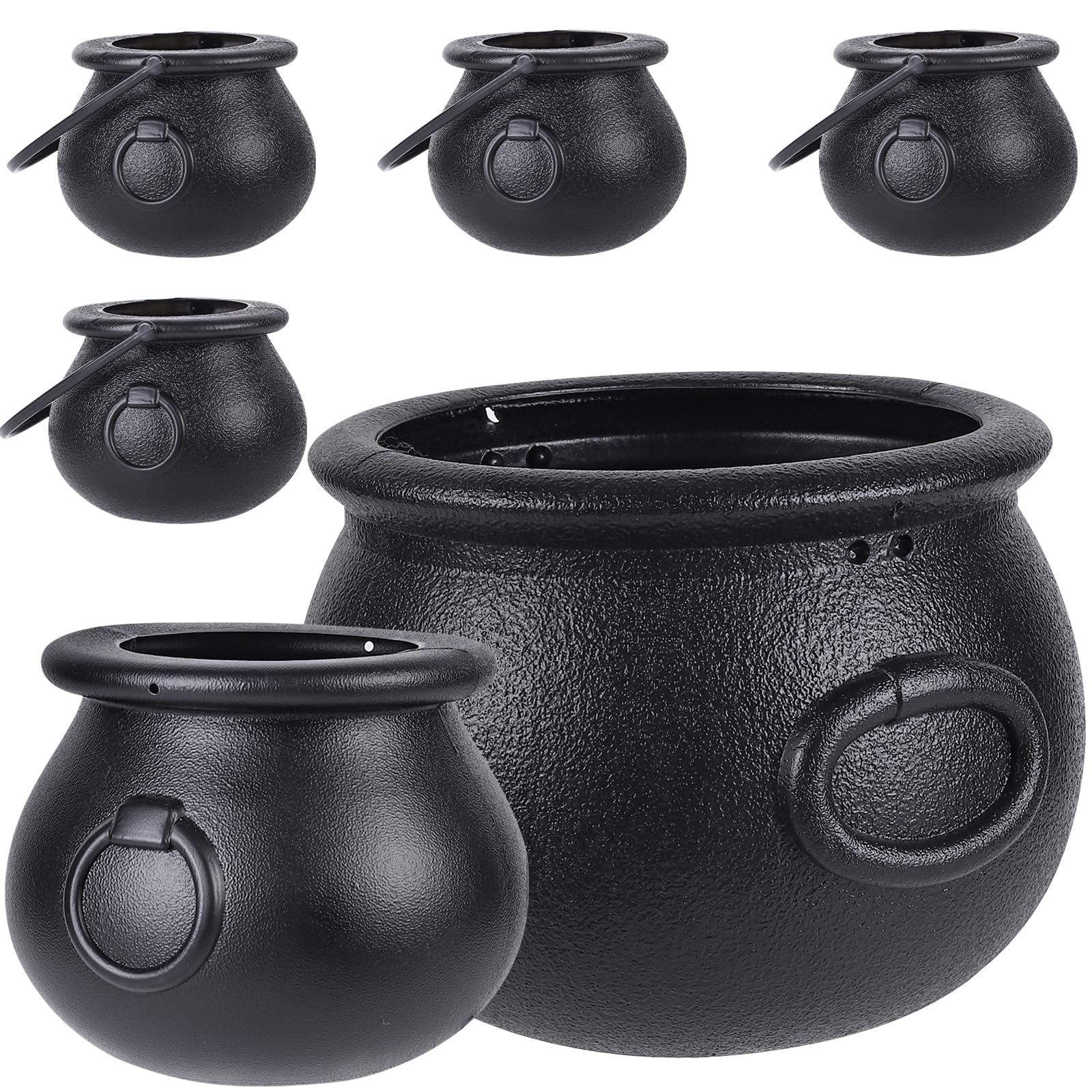 DIYDEC 6 in 1(8.5", 5.5", 4pcs 2.8") Package Halloween Large Cauldron, Black Plastic Witch Cauldron Kettle Halloween Pot Candy holder for Halloween & St. Patrick’s Day Party Party Favors Decor