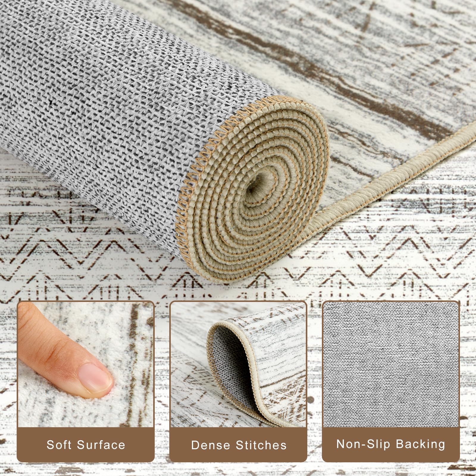 Area Rug for Living Room 5x7 - Large Indoor Washable Rugs Geometric Neutral Rug Farmhouse Soft Floor Carpet Modern Foldable Rug for Bedroom Home Dining Office - Brown