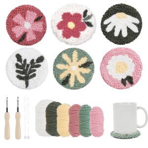 punch needle kit – 6 floral design punch needle embroidery kit w/monk cloth, embroidery hoop, yarn & more - essential punch needle supplies for crafters - ideal punch art for beginners