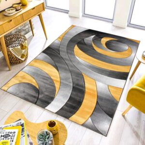 hadba rug modern geometric area rug yellow 5x7 | comfortable, softness and anti-allergic fabric | easy to clean | best for living room, bedroom, hallway, and indoor