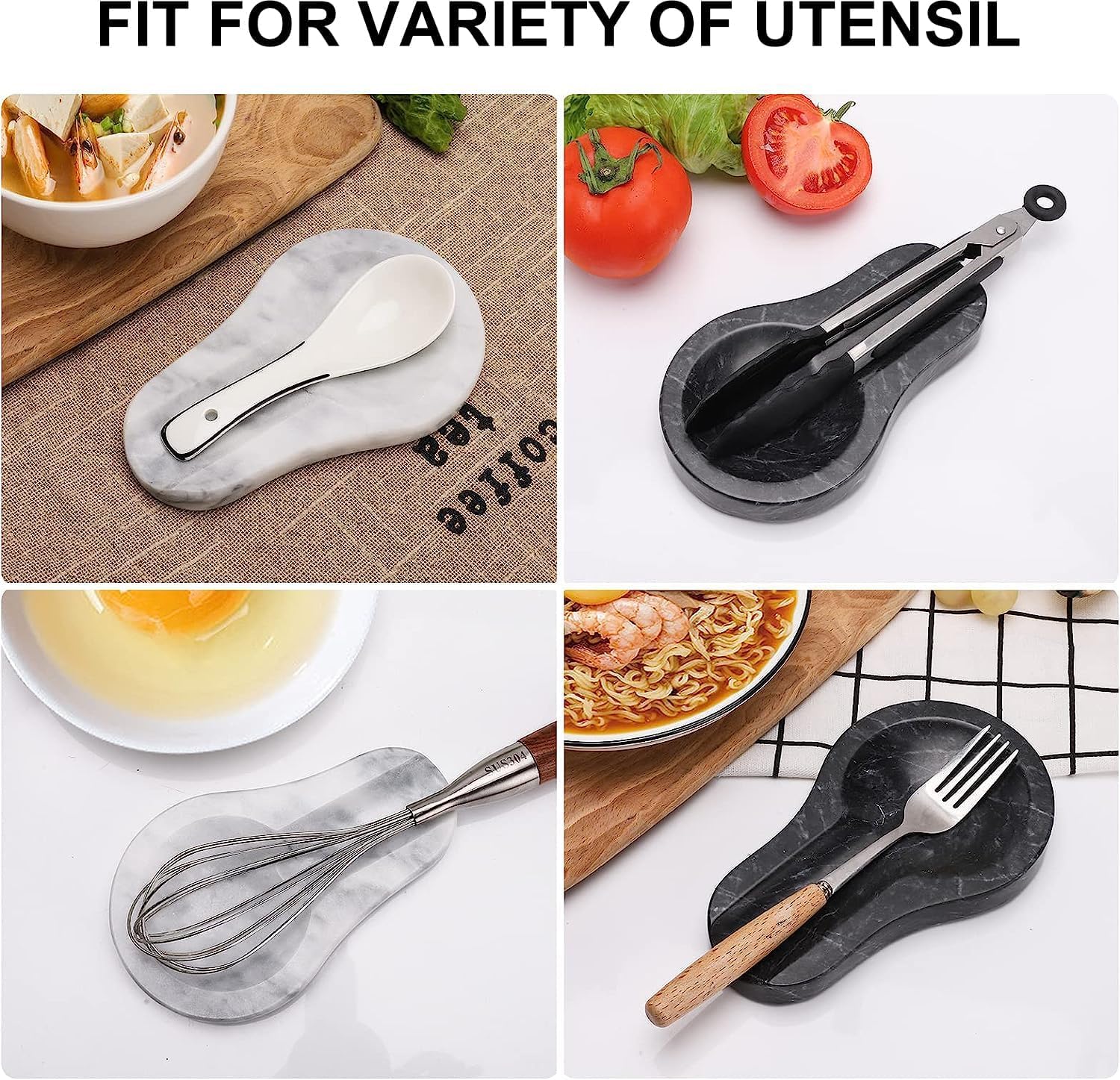 HESHIBI Marble Spoon Rest for Kitchen Stove Countertop, Marble Utensil Holder, Perfect for Spatula, Ladle, Fork (1, Light Grey)