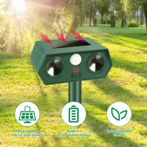 4 Pcs Ultrasonic Cat Repellent Outdoor Solar Ultrasonic Animal Repellent for Cat Dog Deer Raccoon Rabbit Skunk Squirrel, Waterproof Deer Repellent Devices Animal Deterrent with Motion Sensor for Yard