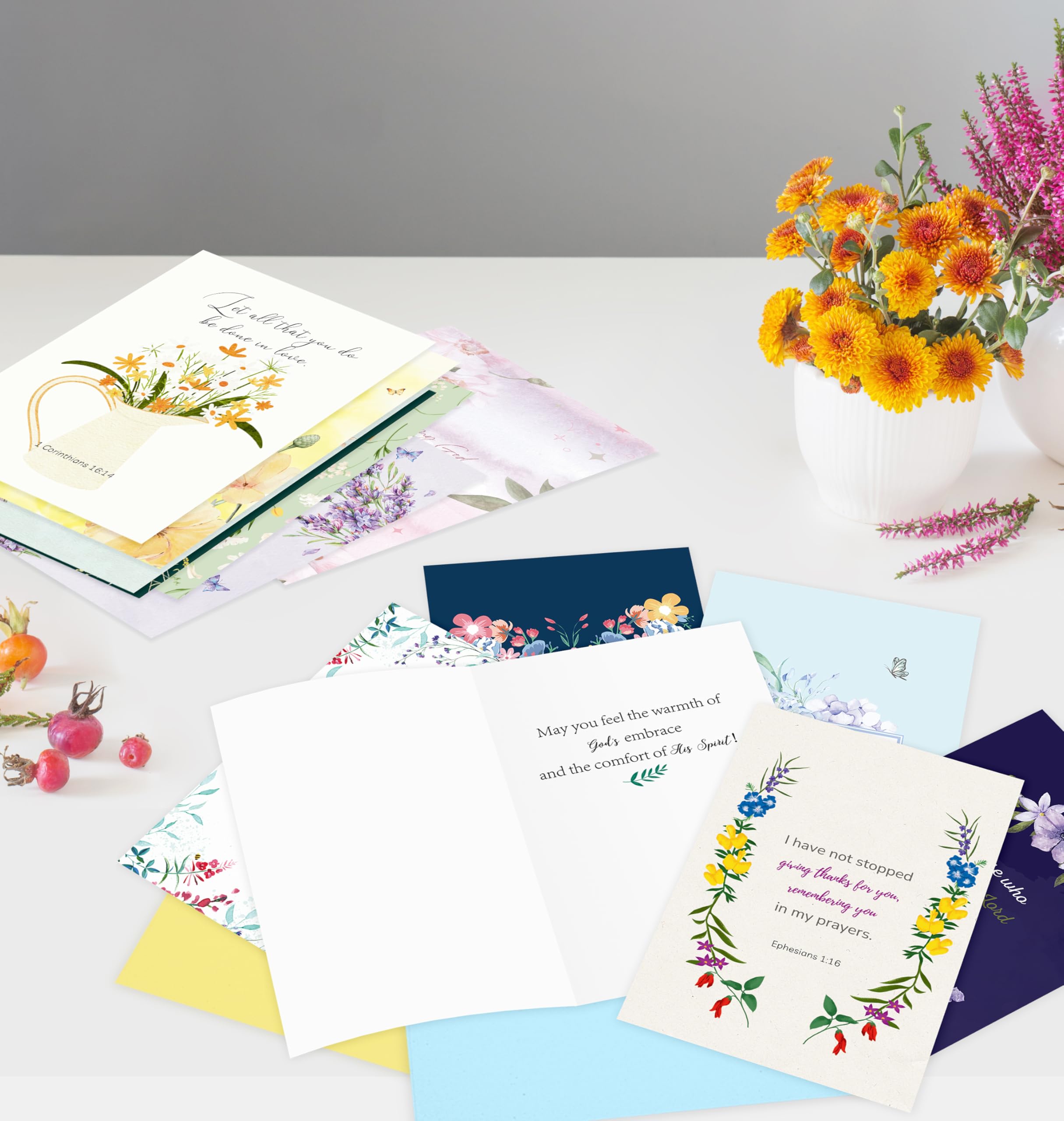 Nihuecne 24 Pack Floral Christian Thinking of You Cards with Self-adhesive Envelopes, 4"x6" Boxed Blessing Religious NoteCards with Sentiments Inside, 24 Bible Verses, 24 Desiqns