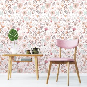 floral peel and stick wallpaper vintage pink bohemia floral contact paper 17.7'' x 196.8''leaf floral wallpaper removable self adhesive wallpaper for cabinets