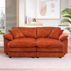 Oversized Chaise Lounge Chair Indoor with Ottoman,84.6"W Corduroy Upholstered Modern Loveseat Sofa,Deep Seat L Shaped Sectional Couch,Comfy Reclining Sleeper Chair for Living Room(2 Seater,Orange)