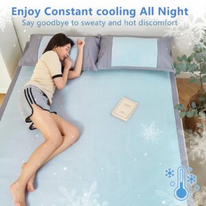 Queen Size Cooling Mattress Pad for Hot Sleeper, Ultra Cold Tech Fiber Cool Mattress Cover, Smooth Noiseless Cooling Mattress Protector, 16'' Deep Pocket(Blue)