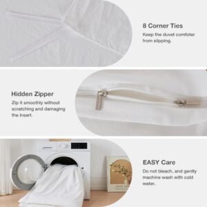 JELLYMONI White Duvet Cover Queen Size, 3 Pieces Soft Microfiber & Rayon Derived from Bamboo Duvet Cover Set, Breathable Cooling Duvet Cover with Zipper Closure