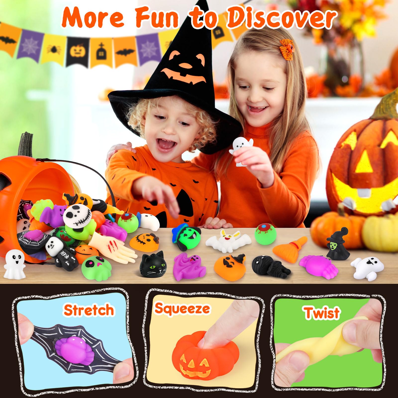 OCATO 30Pcs Halloween Mochi Squishy Toys Halloween Party Favors for Kids Cute Halloween Toys for Trick or Treat Bulk Non Candy Halloween Treats Goodie Bags Fillers for Kids Boys Girls