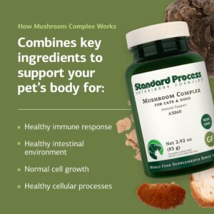 Standard Process Mushroom Complex for Dogs & Cats - Immune Support Supplement with Bovine Colostrum - Lion's Mane Extract Powder for Dog & Cat Immune Support - Essential Aid for Pet Health - 2.92 oz