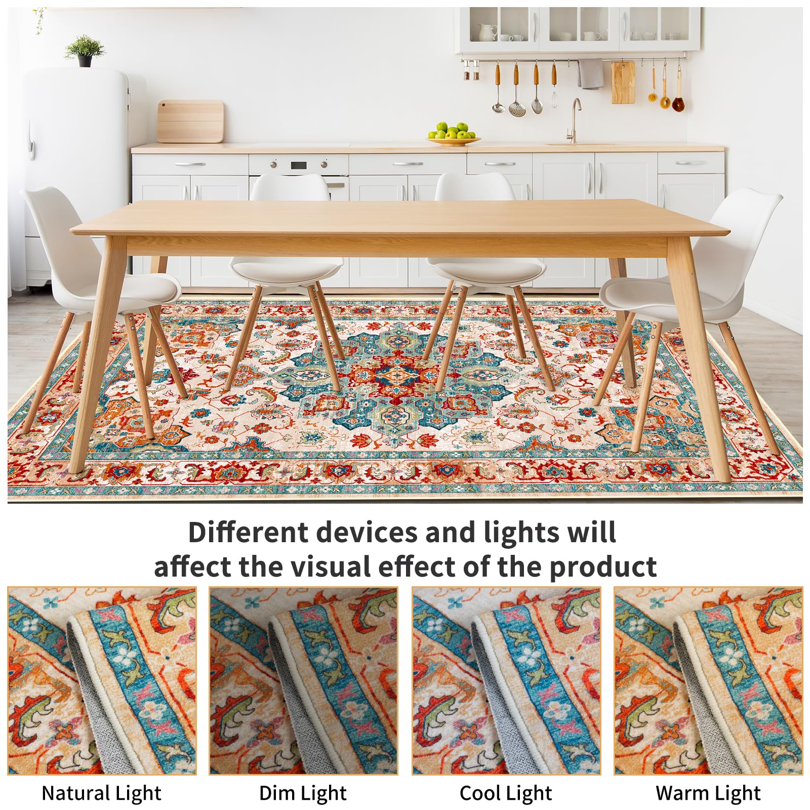 5x7 Rug for Living Room, Large Vintage Area Rugs Soft Non-Slip Non Shedding Washable Tribal Printed Stain Resistant Carpet with 8 PCS Rug Tape for Bedroom Office Dining Room