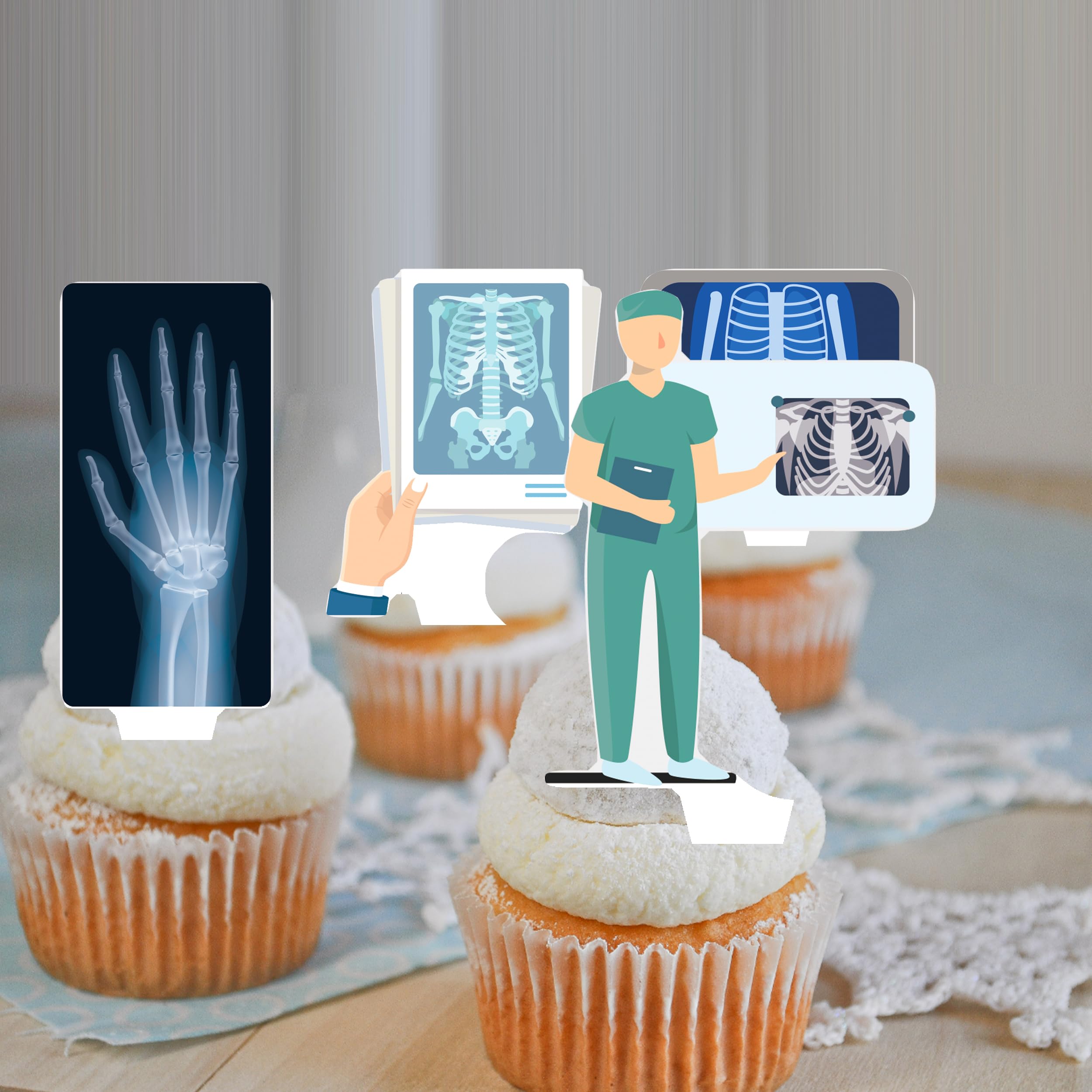 48Pcs Radiology X Ray Cupcake Toppers Radiology Birthday Party Decorations X ray Theme Cupcake Picks Decorations for Radiology Xray Doctor Medical Theme Party Baby Shower Supplies