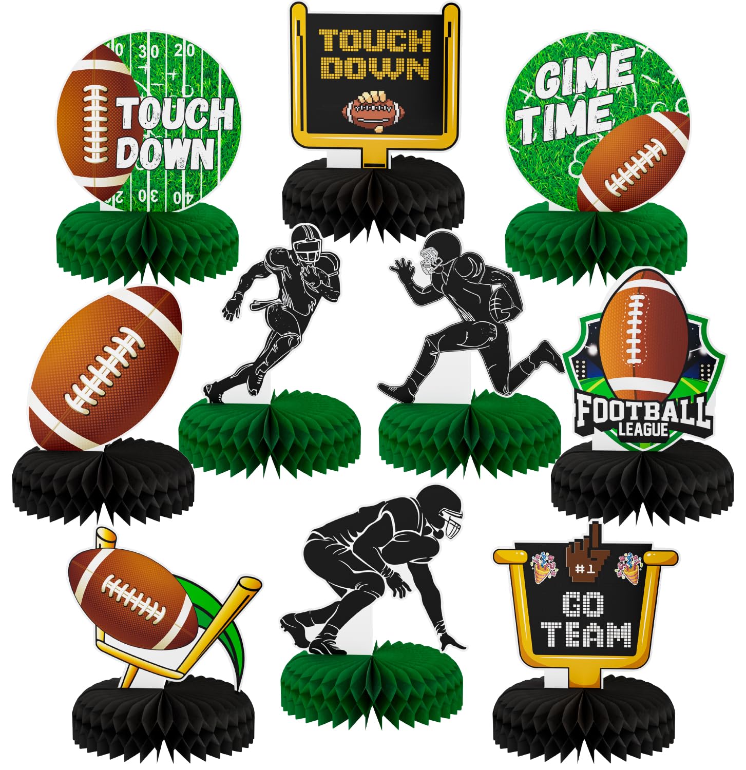 Adeyoo 10Pcs Football Party Honeycomb Centerpieces,Football Centerpieces for Table Birthday Party Centerpiece Topper Decorations for Birthday Baby Shower Tailgate Party Supplies