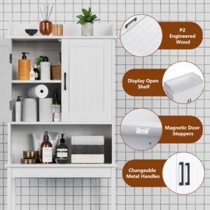 Yardenaler Over-The-Toilet Storage Shelf with Doors, Bathroom Freestanding Space Saver Organizer with Adjustable Shelf, White