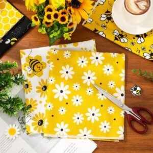 JarThenaAMCS 12Pcs Summer Cotton Fabric Bundles Bee Honeycomb Daisy Rainbow Plaid Fat Quarters Yellow Black Sewing Fabrics for DIY Crafts Party Decor