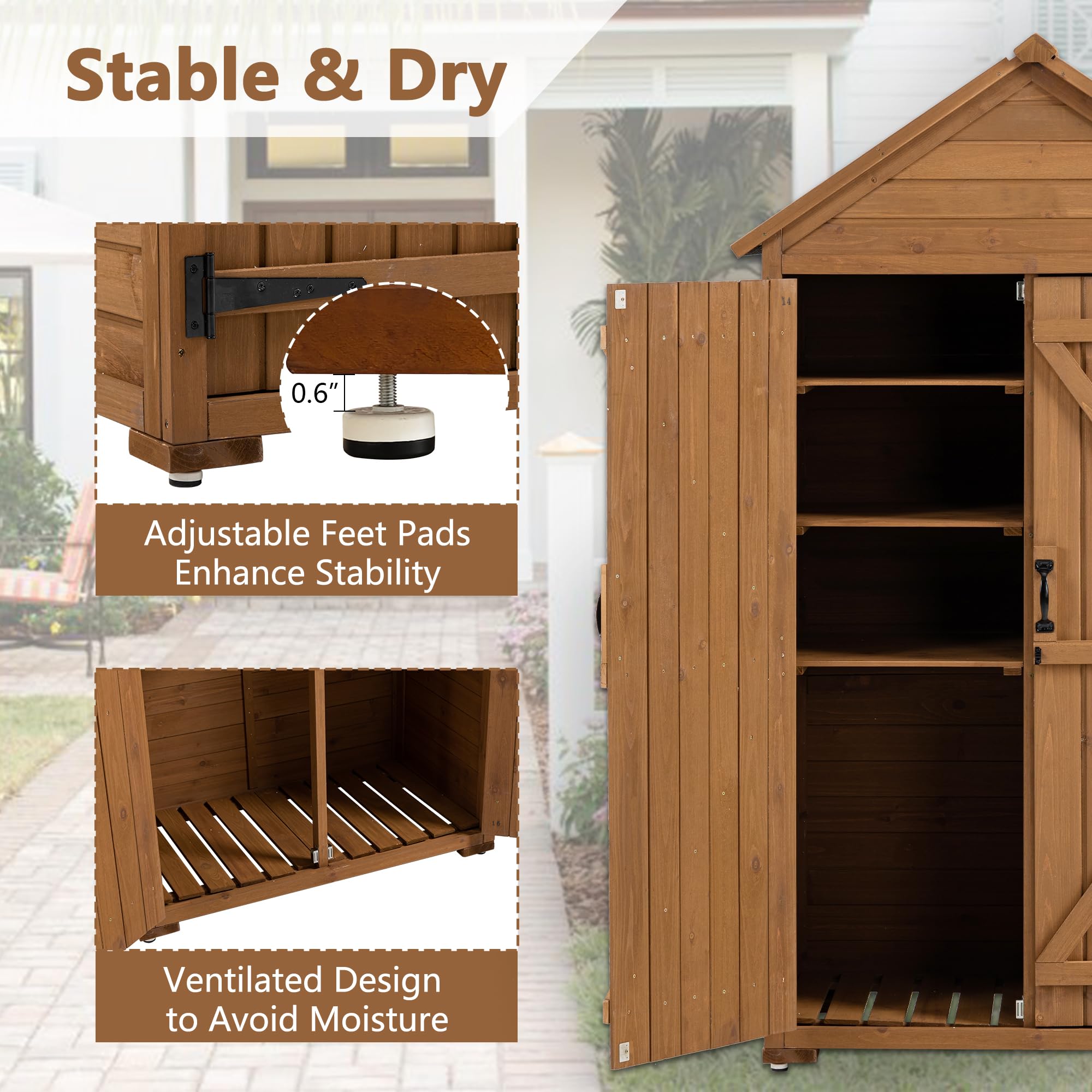 Senyuzhilan Outdoor Storage Cabinet, Garden Wood Tool Shed, Outside Wooden Shed Closet with Shelves and Latch for Yard 39.56"x 22.04"x 68.89"