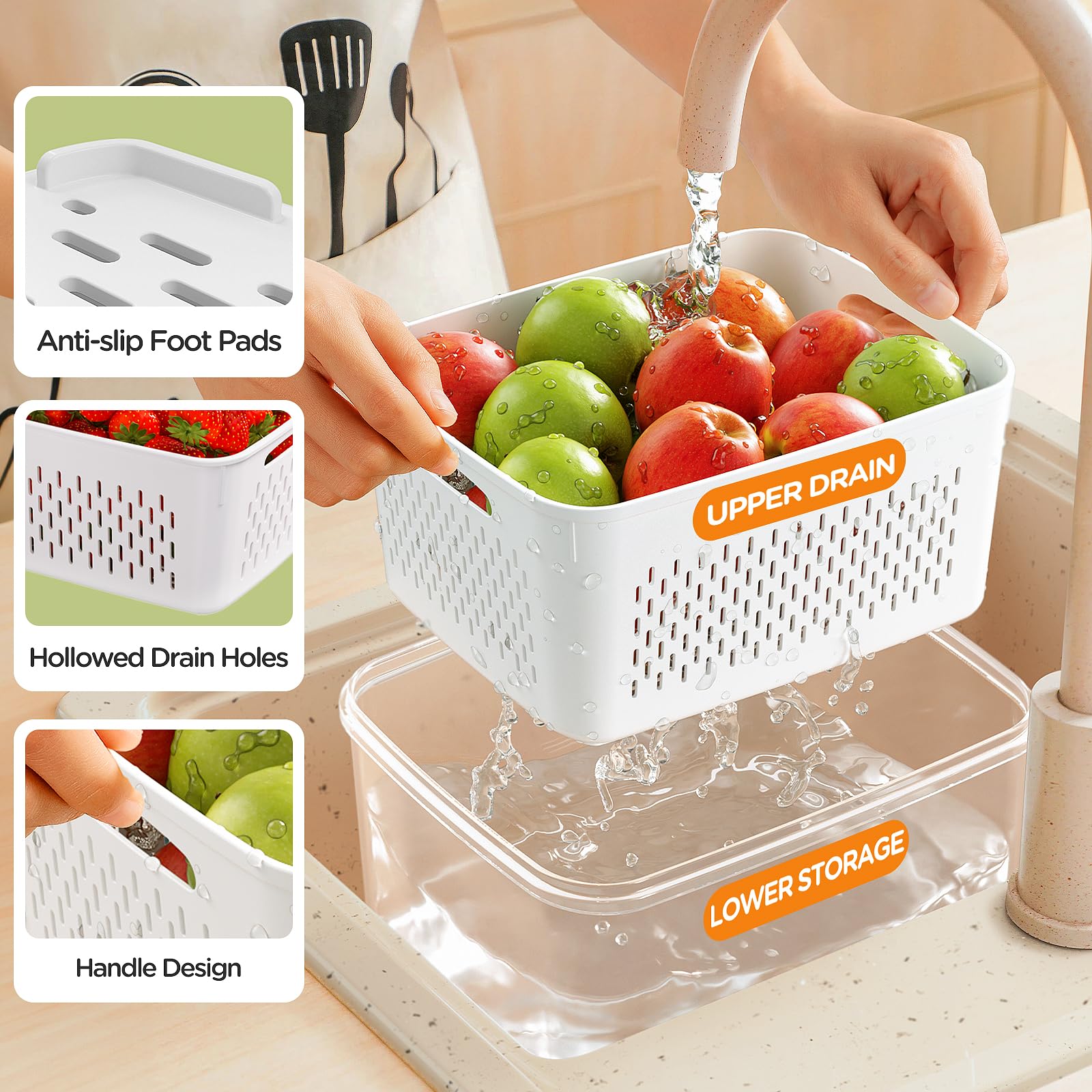 8-Pack Fruit Storage Containers for Fridge, Leakproof Fruit Containers for Fridge with Colanders, BPA-Free Produce Storage Containers with Lids Keep Fruits, Vegetables, Berry, Meat Fresh longer