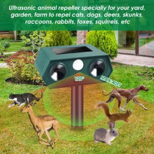 4 Pcs Ultrasonic Cat Repellent Outdoor Solar Ultrasonic Animal Repellent for Cat Dog Deer Raccoon Rabbit Skunk Squirrel, Waterproof Deer Repellent Devices Animal Deterrent with Motion Sensor for Yard